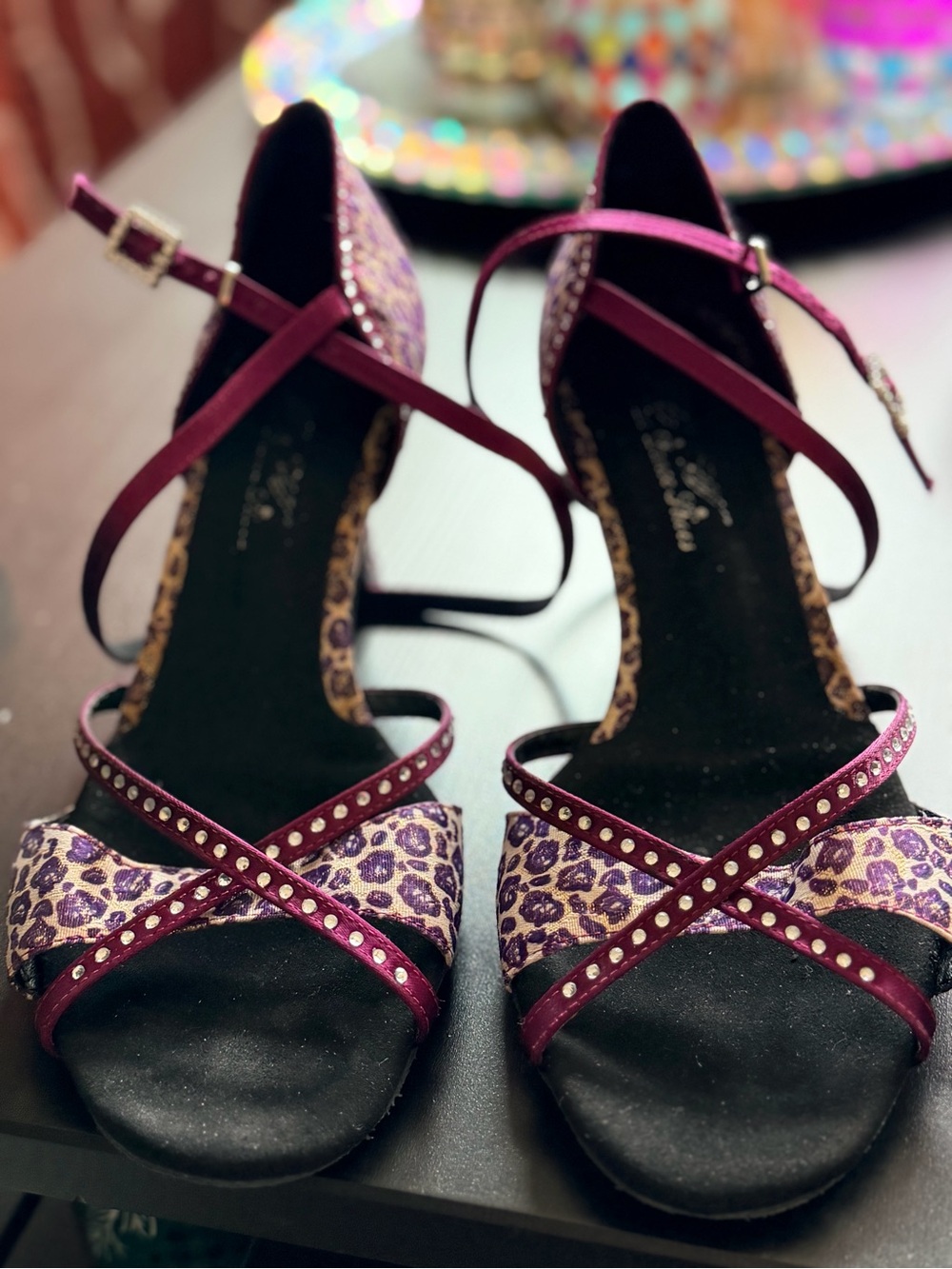 Dance shoes - Purple Ankle-Strap Heels with Studded Cross Straps